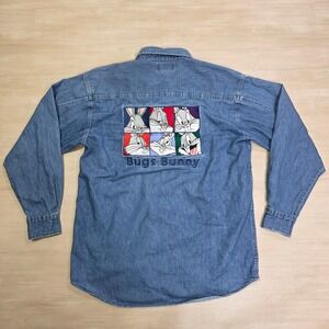 1995 Warner Bros Studio‎ Store Bugs Bunny Denim Shirt Embroidered Size Medium